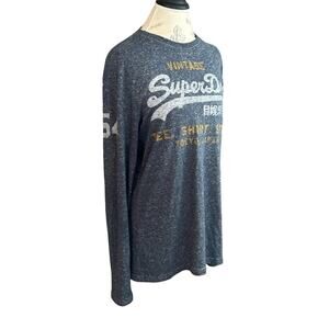 Superdry Sweater Mens Large Gray Logo Crewneck fall winter layering lightweight